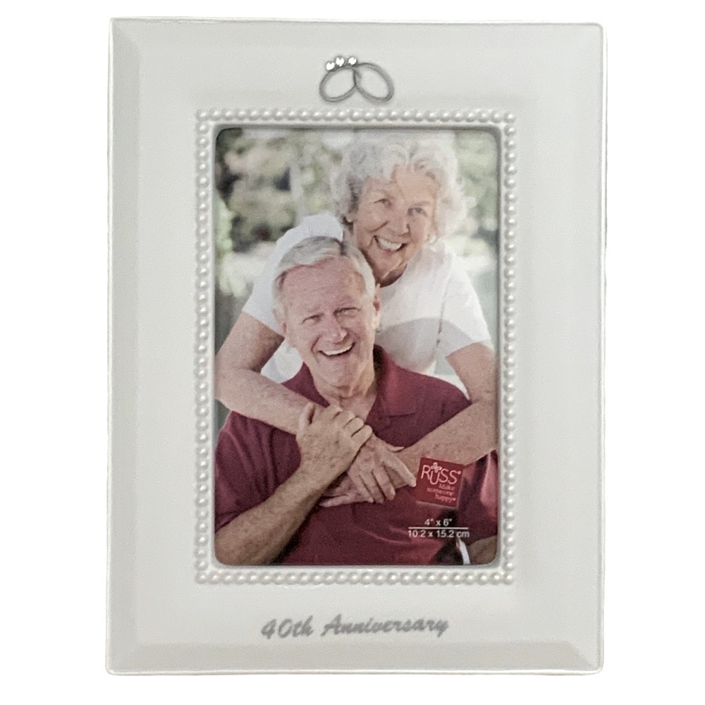 Wedding Photo Frame 40 Anniversary Porcelain White Bisque Freestanding 4x6 in